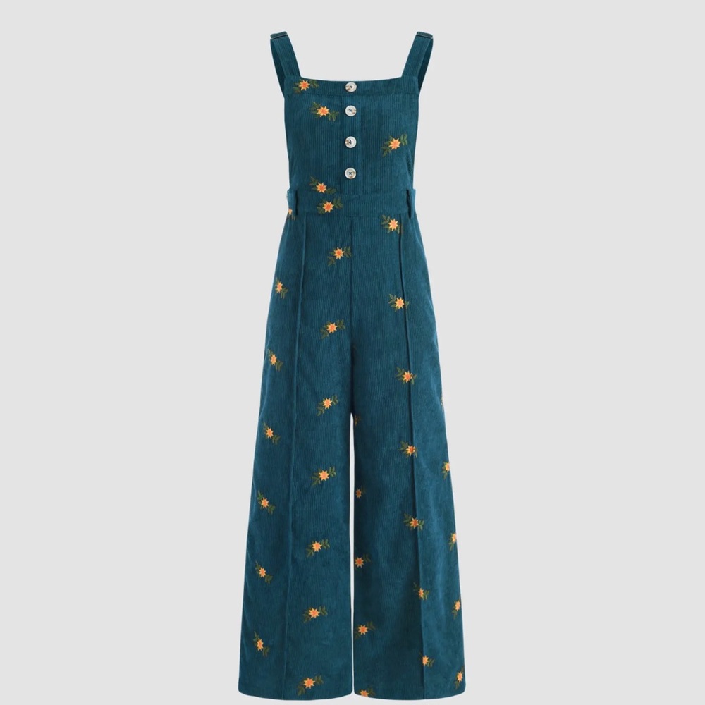 CIDER Ditsy Floral Corduroy Jumpsuit in blue